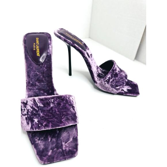 Saint Laurent Baliqua 105 Velvet Mule Sandals Malva Purple High Heel EU 37.5 - Picture 10 of 10